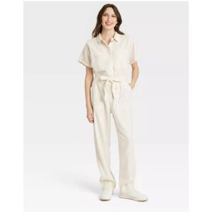 NWT Universal Thread Cream Cotton Short Sleeve Utility Jumpsuit Boho Romper 12